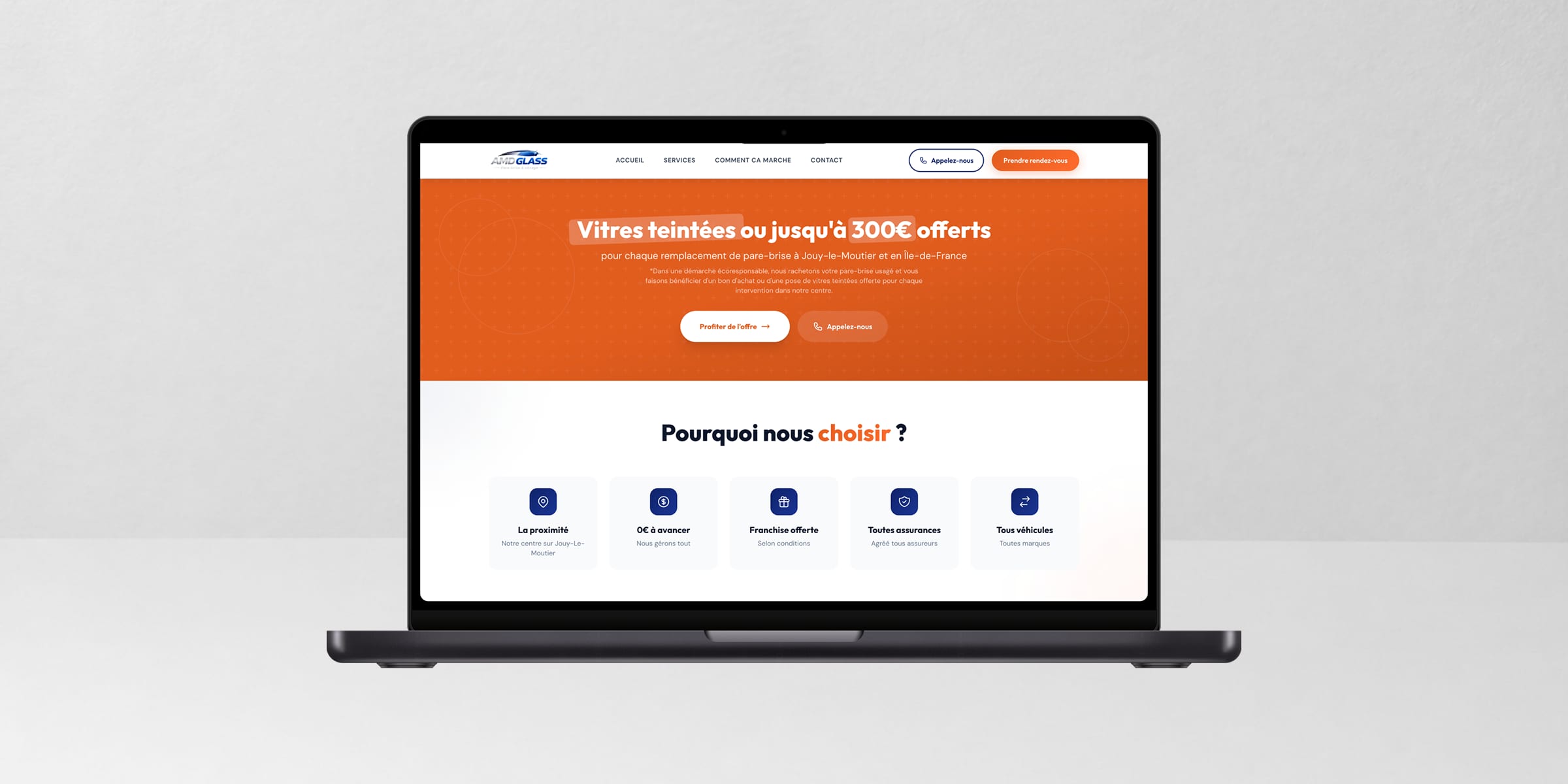 Site vitrine AMD Glass, remplacement de pare-brise, Processus de conception